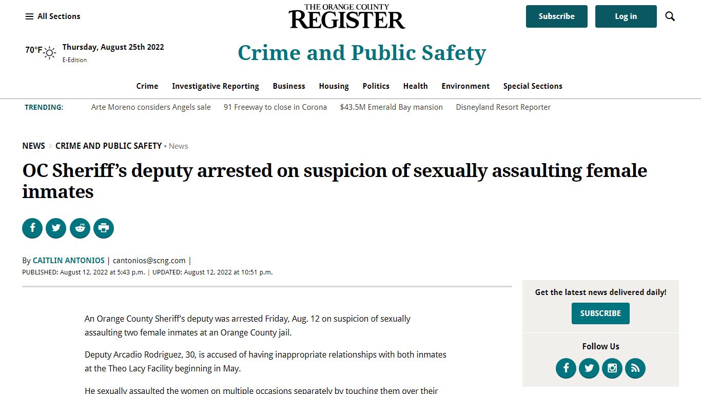 OC Sheriff’s deputy arrested on suspicion of sexually assaulting female ...